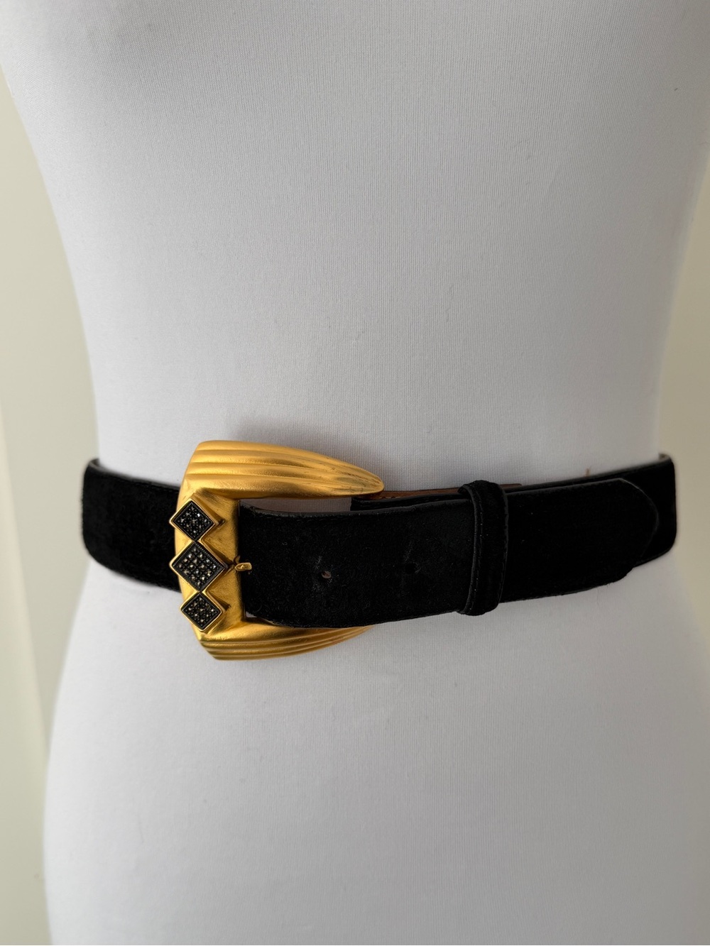 JUDITH JACK Statement Black Suede Belt Marcasite Argyle Accent Buckle Artsy Chic